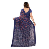Generic Women's Georgette Printed Saree With Unstitched Blouse 5.5Mtr (Blue)