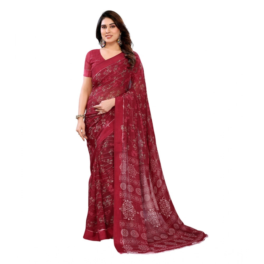 Generic Women's Georgette Printed Saree With Unstitched Blouse 5.5Mtr (Red)
