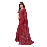 Generic Women's Georgette Printed Saree With Unstitched Blouse 5.5Mtr (Red)