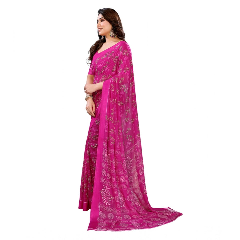 Generic Women's Georgette Printed Saree With Unstitched Blouse 5.5Mtr (Pink)