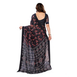 Generic Women's Georgette Printed Saree With Unstitched Blouse 5.5Mtr (Navy Blue)