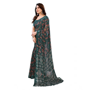 Generic Women's Georgette Printed Saree With Unstitched Blouse 5.5Mtr (Green)