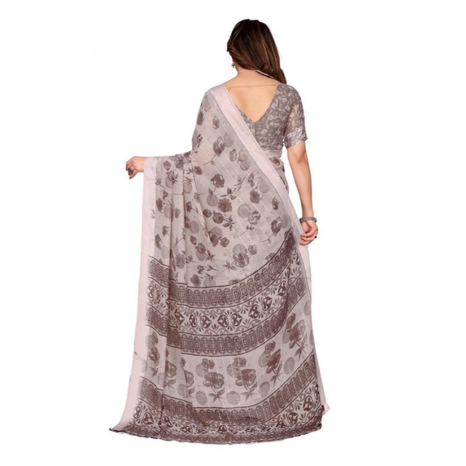 Generic Women's Georgette Printed Saree With Unstitched Blouse 5.5Mtr (Grey)