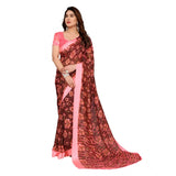 Generic Women's Georgette Printed Saree With Unstitched Blouse 5.5Mtr (Maroon)