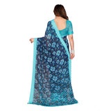 Generic Women's Georgette Printed Saree With Unstitched Blouse 5.5Mtr (Sky Blue)