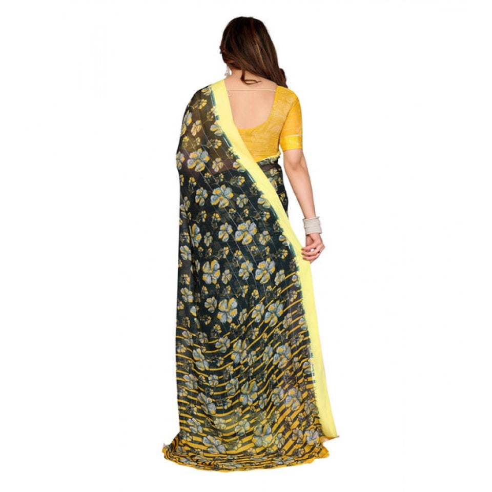 Generic Women's Georgette Printed Saree With Unstitched Blouse 5.5Mtr (Green)