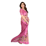 Generic Women's Georgette Printed Saree With Unstitched Blouse 5.5Mtr (Pink)