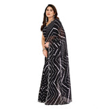 Generic Women's Georgette Printed Saree With Unstitched Blouse 5.5Mtr (Black)