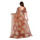 Generic Women's Georgette Printed Saree With Unstitched Blouse 5.5Mtr (Brown)