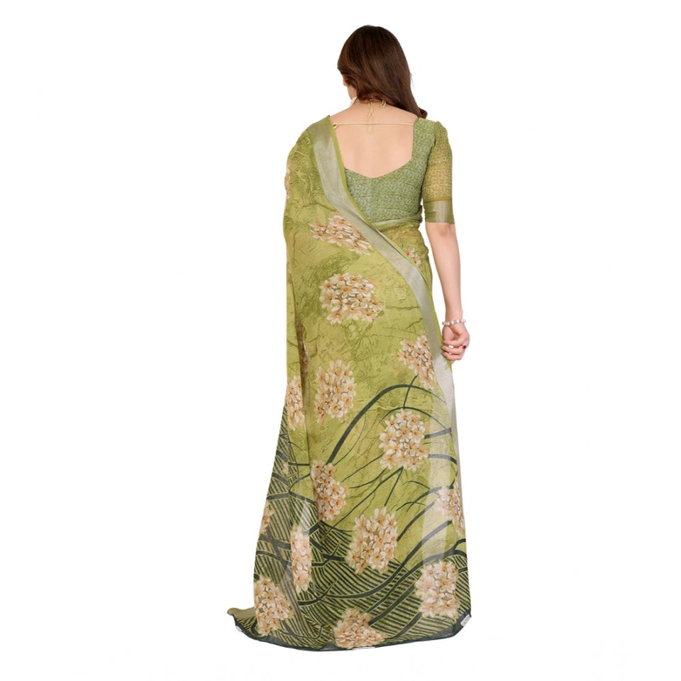 Generic Women's Georgette Printed Saree With Unstitched Blouse 5.5Mtr (Green)
