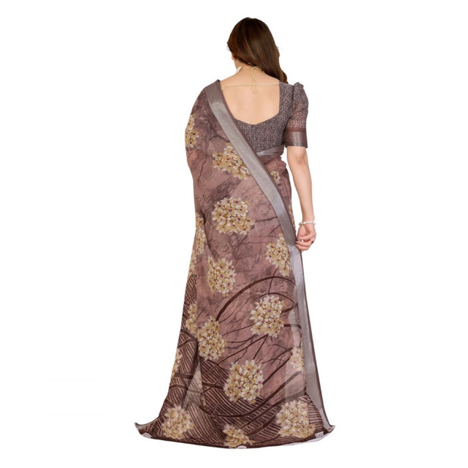 Generic Women's Georgette Printed Saree With Unstitched Blouse 5.5Mtr (Brown)