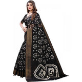 Generic Women's Cotton Silk Bandhni Saree With Unstitched Blouse 5.5Mtr (Black)