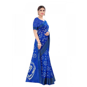 Generic Women's Cotton Silk Bandhni Saree With Unstitched Blouse 5.5Mtr (Royal Blue)