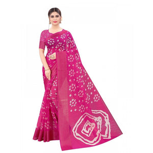 Generic Women's Cotton Silk Bandhni Saree With Unstitched Blouse 5.5Mtr (Pink)