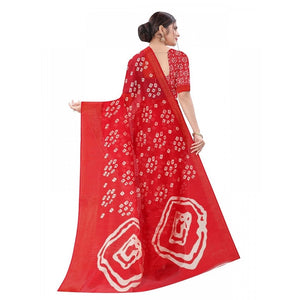 Generic Women's Cotton Silk Bandhni Saree With Unstitched Blouse 5.5Mtr (Red)