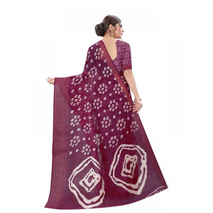 Generic Women's Cotton Silk Bandhni Saree With Unstitched Blouse 5.5Mtr (Purple)