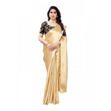 Generic Women's Satin Printed Saree With Unstitched Blouse 5.5Mtr (Chiku)