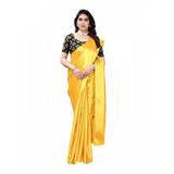 Generic Women's Satin Printed Saree With Unstitched Blouse 5.5Mtr (Yellow)