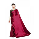 Generic Women's Satin Solid Saree With Unstitched Blouse 5.5Mtr (Maroon)