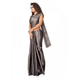 Generic Women's Satin Printed Saree With Unstitched Blouse 5.5Mtr (Grey)