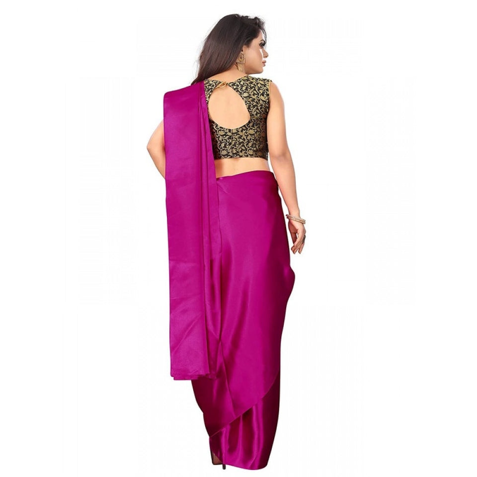 Generic Women's Satin Printed Saree With Unstitched Blouse 5.5Mtr (Rani)