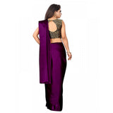 Generic Women's Satin Printed Saree With Unstitched Blouse 5.5Mtr (Wine)