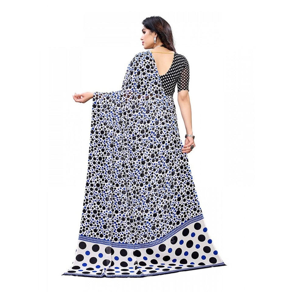 Generic Women's Georgette Printed Saree With Unstitched Blouse 5.5Mtr (Blue)