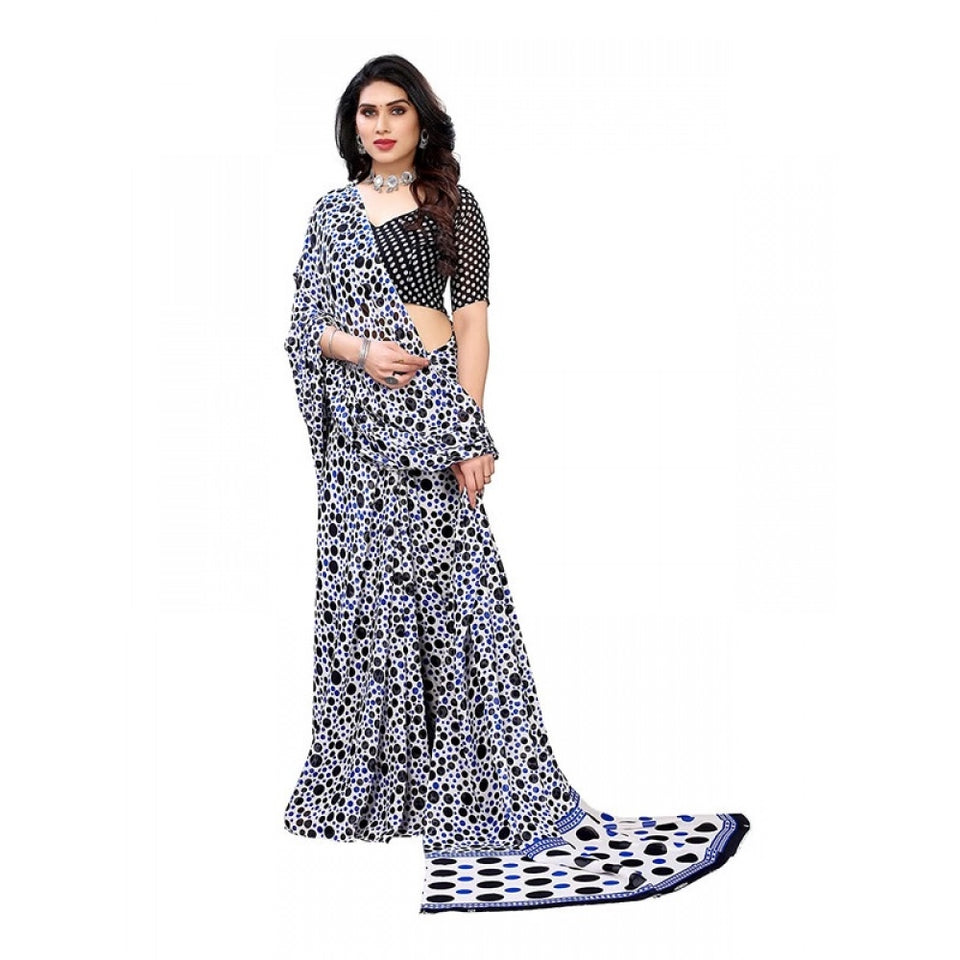 Generic Women's Georgette Printed Saree With Unstitched Blouse 5.5Mtr (Blue)