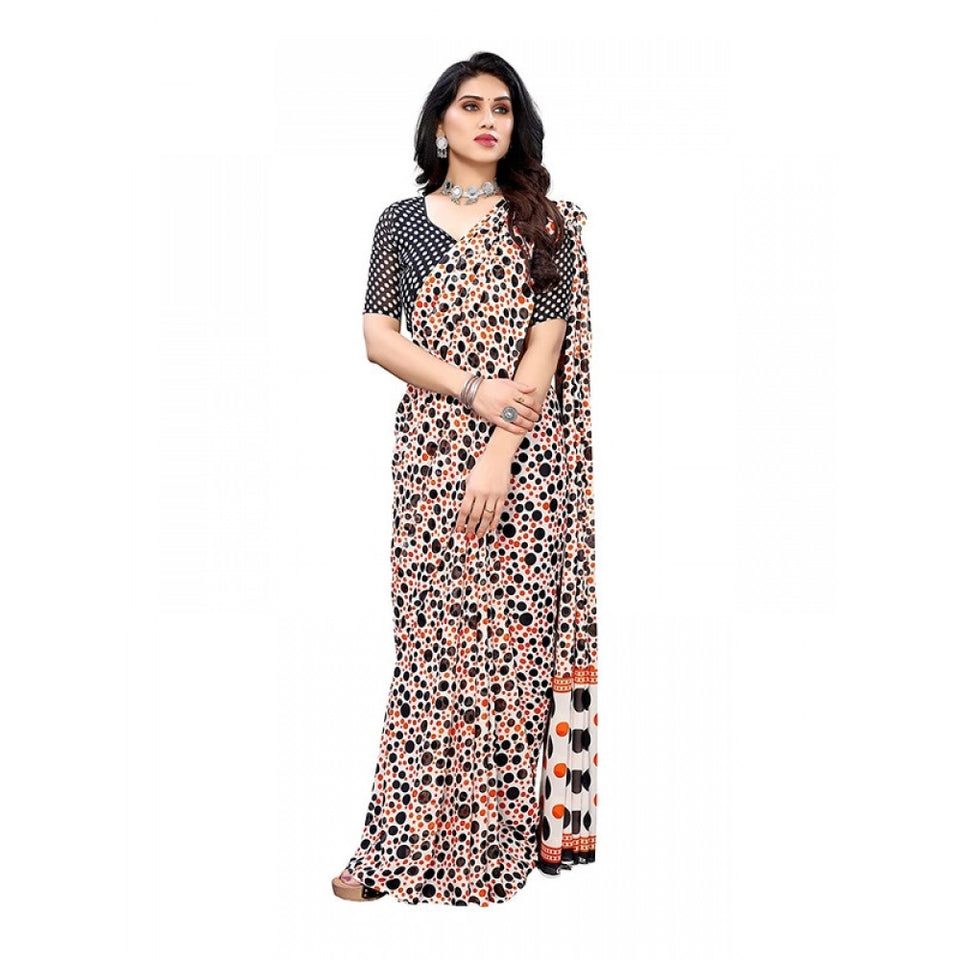 Generic Women's Georgette Printed Saree With Unstitched Blouse 5.5Mtr (Orange)