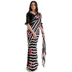 Generic Women's Georgette Printed Saree With Unstitched Blouse 5.5Mtr (Pink)