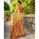Generic Women's Silk Blend Woven Paithani Saree With Unstitched Blouse 5.5Mtr (Beige)