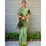 Generic Women's Silk Blend Woven Zari Work Saree With Unstitched Blouse 5.5Mtr (Mint Green)