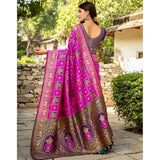 Generic Women's Silk Blend Woven Zari Work Saree With Unstitched Blouse 5.5Mtr (Pink)