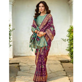 Generic Women's Silk Blend Woven Zari Work Saree With Unstitched Blouse 5.5Mtr (Purple)