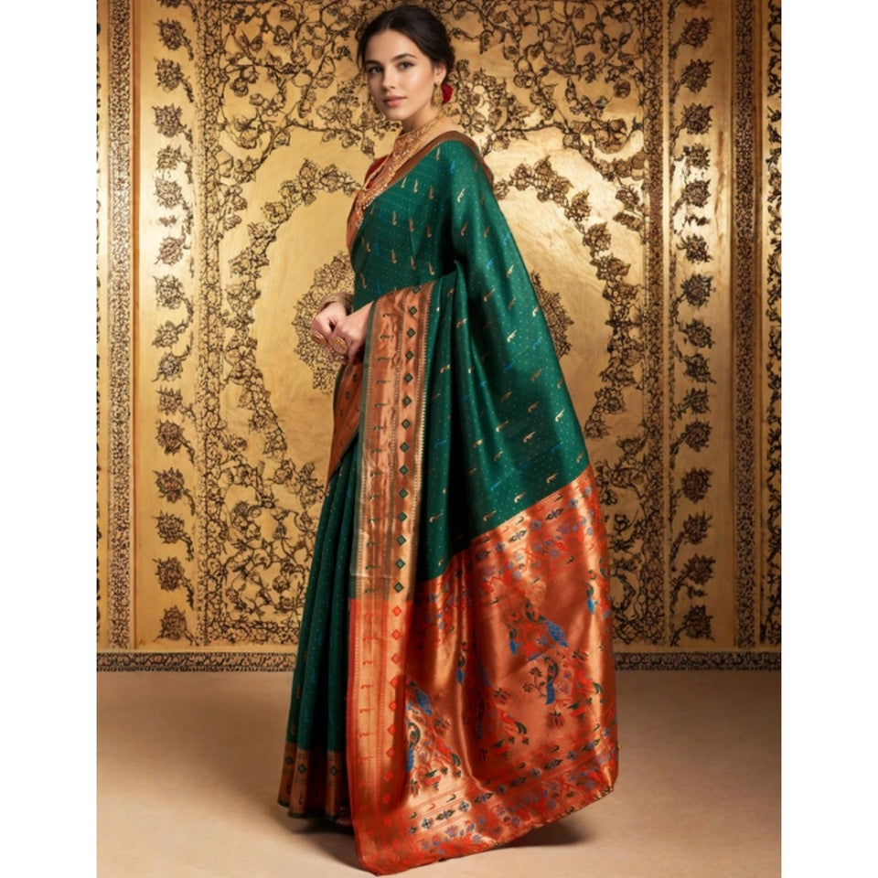 Generic Women's Silk Blend Zari Woven Saree With Unstitched Blouse 5.5Mtr (Green)