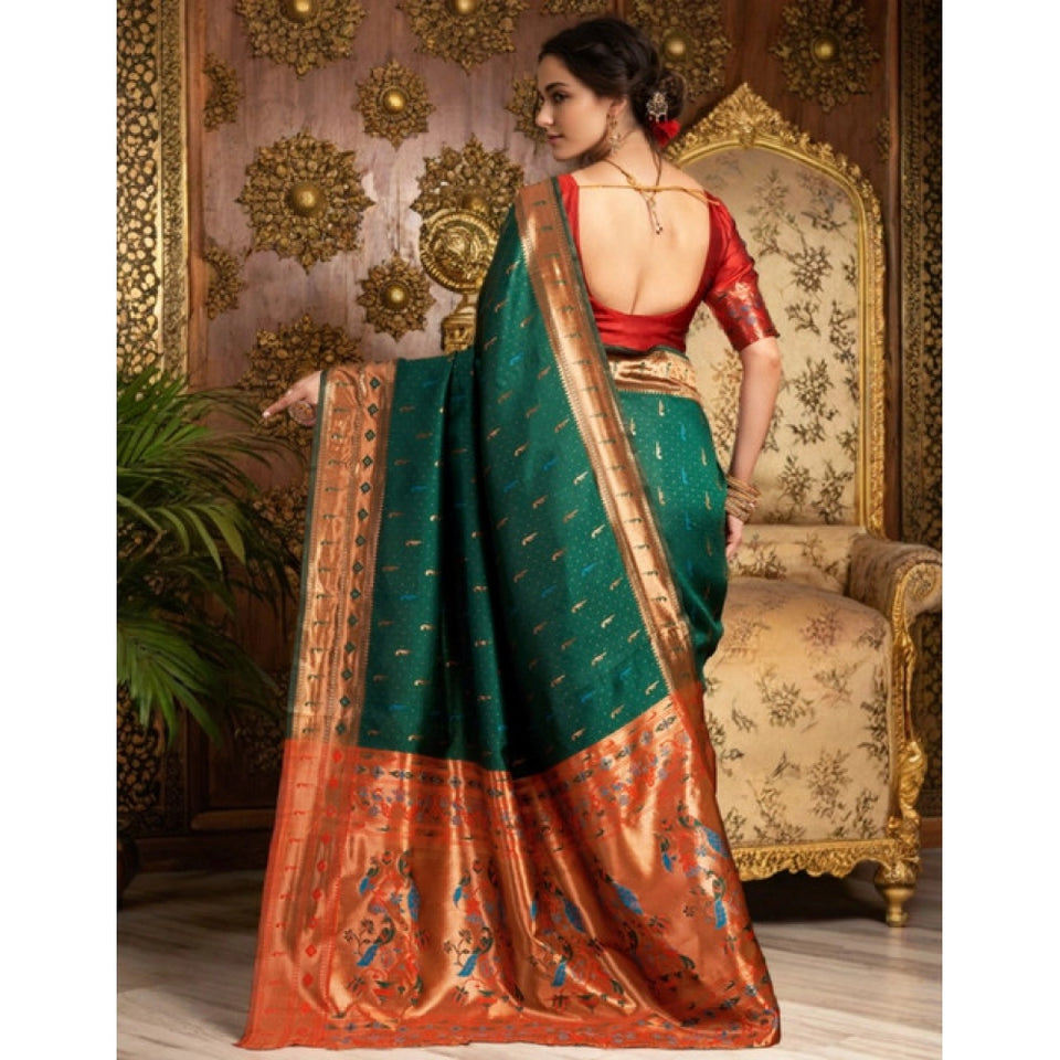Generic Women's Silk Blend Zari Woven Saree With Unstitched Blouse 5.5Mtr (Green)