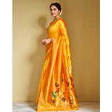Generic Women's Silk Blend Paithani Saree With Unstitched Blouse 5.5Mtr (Mustard)