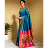 Generic Women's Silk Blend Zari Woven Saree With Unstitched Blouse 5.5Mtr (Aqua)