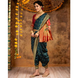 Generic Women's Silk Blend Zari Woven Saree With Unstitched Blouse 5.5Mtr (Dark-Green)