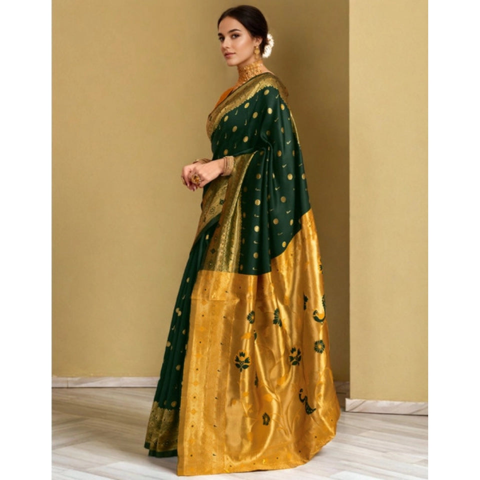 Generic Women's Silk Blend Zari Weaving Saree With Unstitched Blouse 5.5Mtr (Green)
