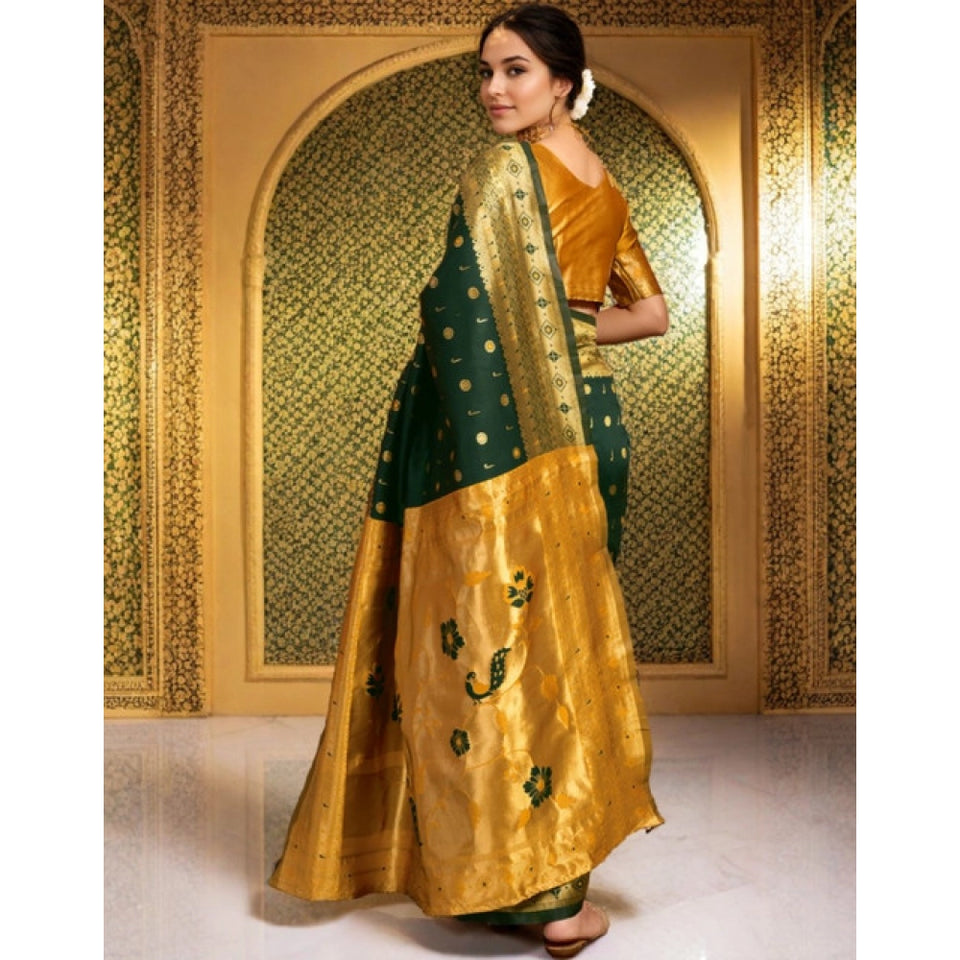 Generic Women's Silk Blend Zari Weaving Saree With Unstitched Blouse 5.5Mtr (Green)