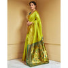 Generic Women's Silk Blend Zari Weaving Saree With Unstitched Blouse 5.5Mtr (Lime-Green)