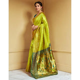 Generic Women's Silk Blend Zari Weaving Saree With Unstitched Blouse 5.5Mtr (Lime-Green)