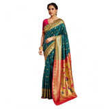 Generic Women's Silk Blend Zari Weaving Saree With Unstitched Blouse 5.5Mtr (Rama)