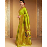 Generic Women's Silk Blend Zari Weaving Saree With Unstitched Blouse 5.5Mtr (Lime-Green)