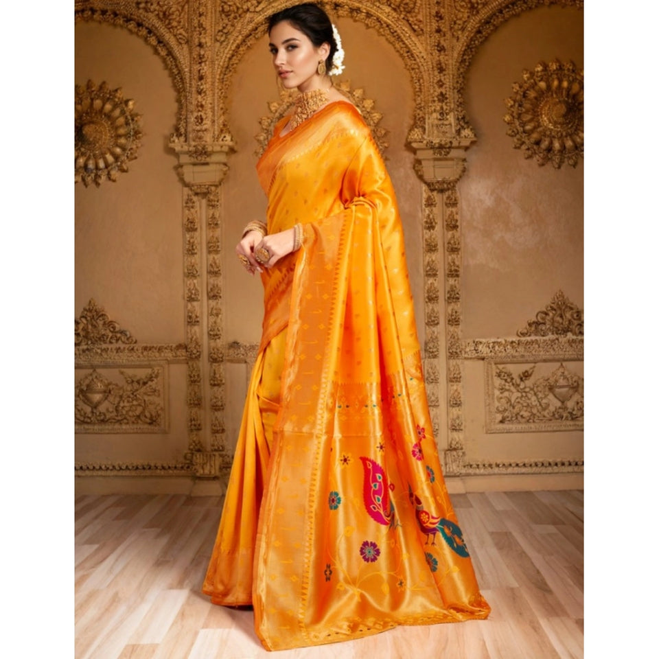 Generic Women's Silk Blend Zari Weaving Saree With Unstitched Blouse 5.5Mtr (Mustard)