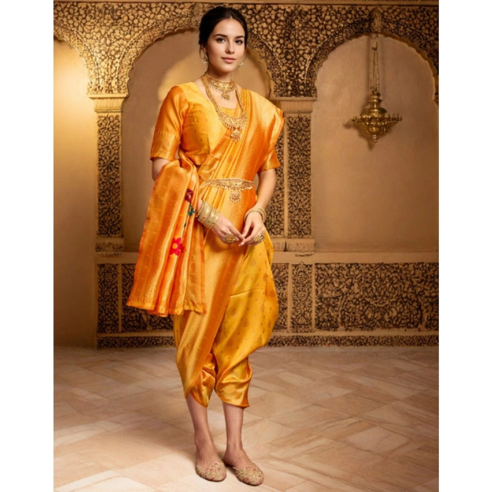 Generic Women's Silk Blend Zari Weaving Saree With Unstitched Blouse 5.5Mtr (Mustard)