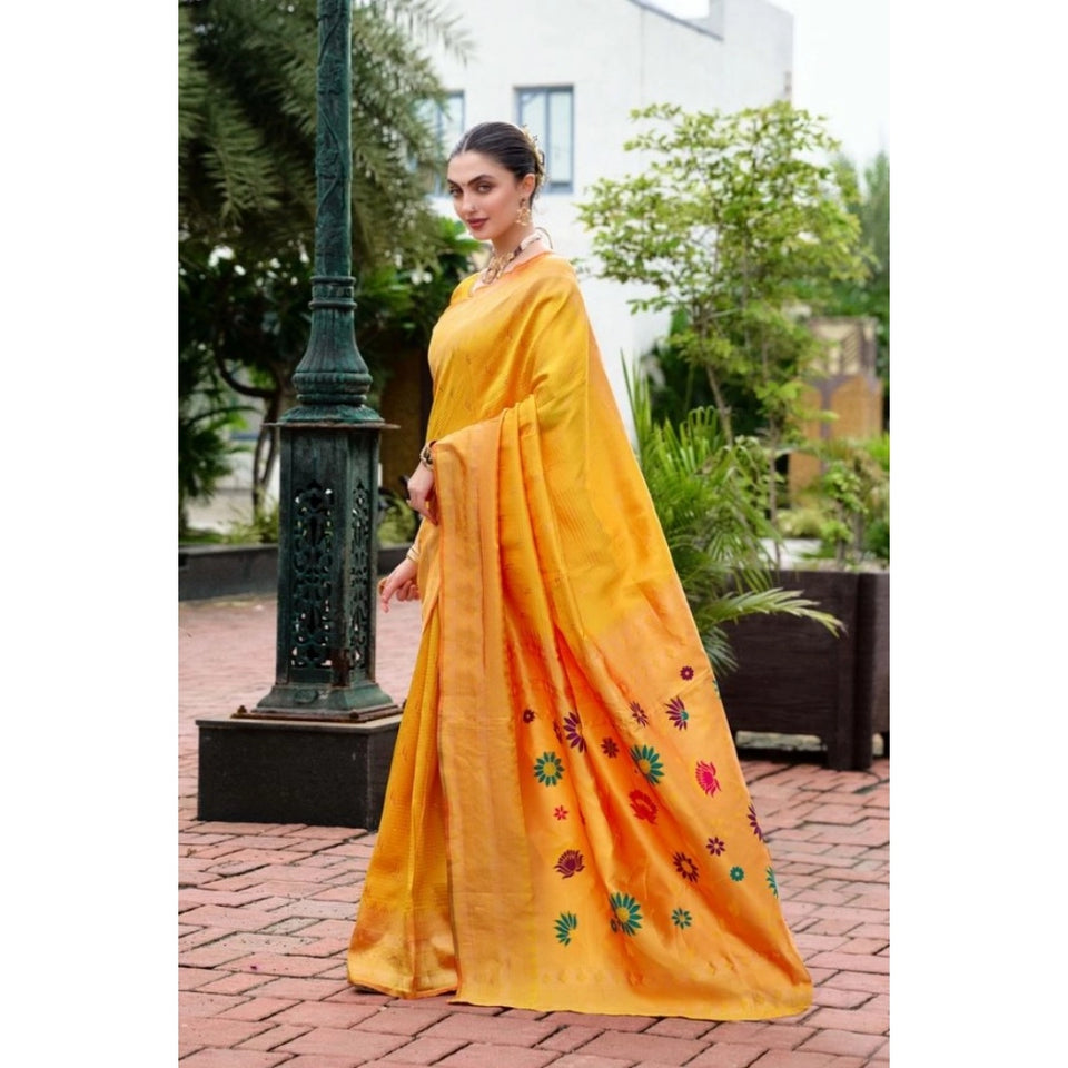 Generic Women's Silk Blend Paithani Weaving Saree With Unstitched Blouse 5.5Mtr (Mustard)