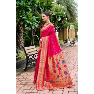 Generic Women's Silk Blend Zari Woven Saree With Unstitched Blouse 5.5Mtr (Pink)