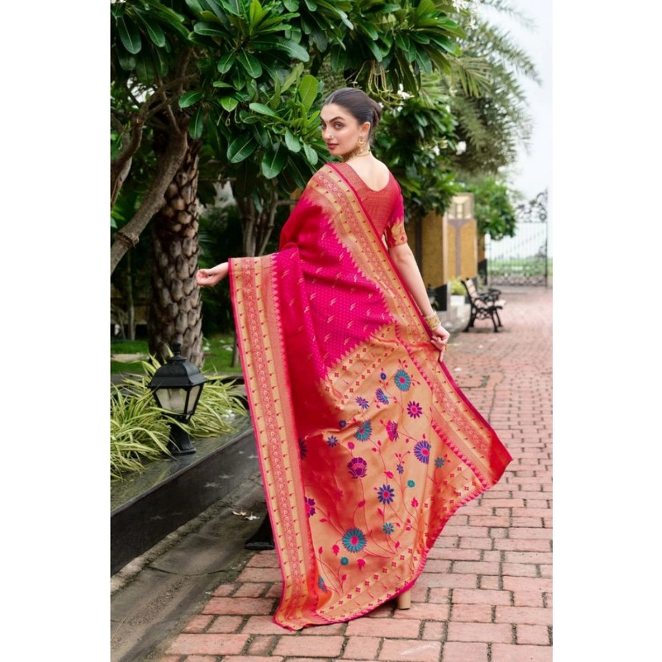 Generic Women's Silk Blend Zari Woven Saree With Unstitched Blouse 5.5Mtr (Pink)